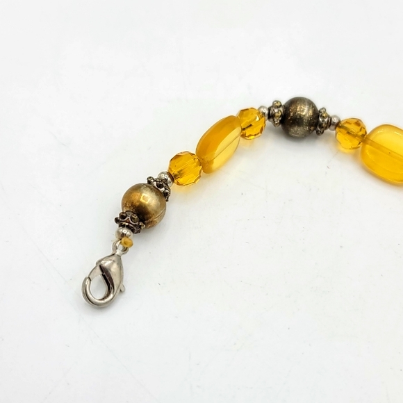 Silver and Amber Colored Faceted Glass Bead 5" Necklace Extender Vintage - Picture 6 of 7